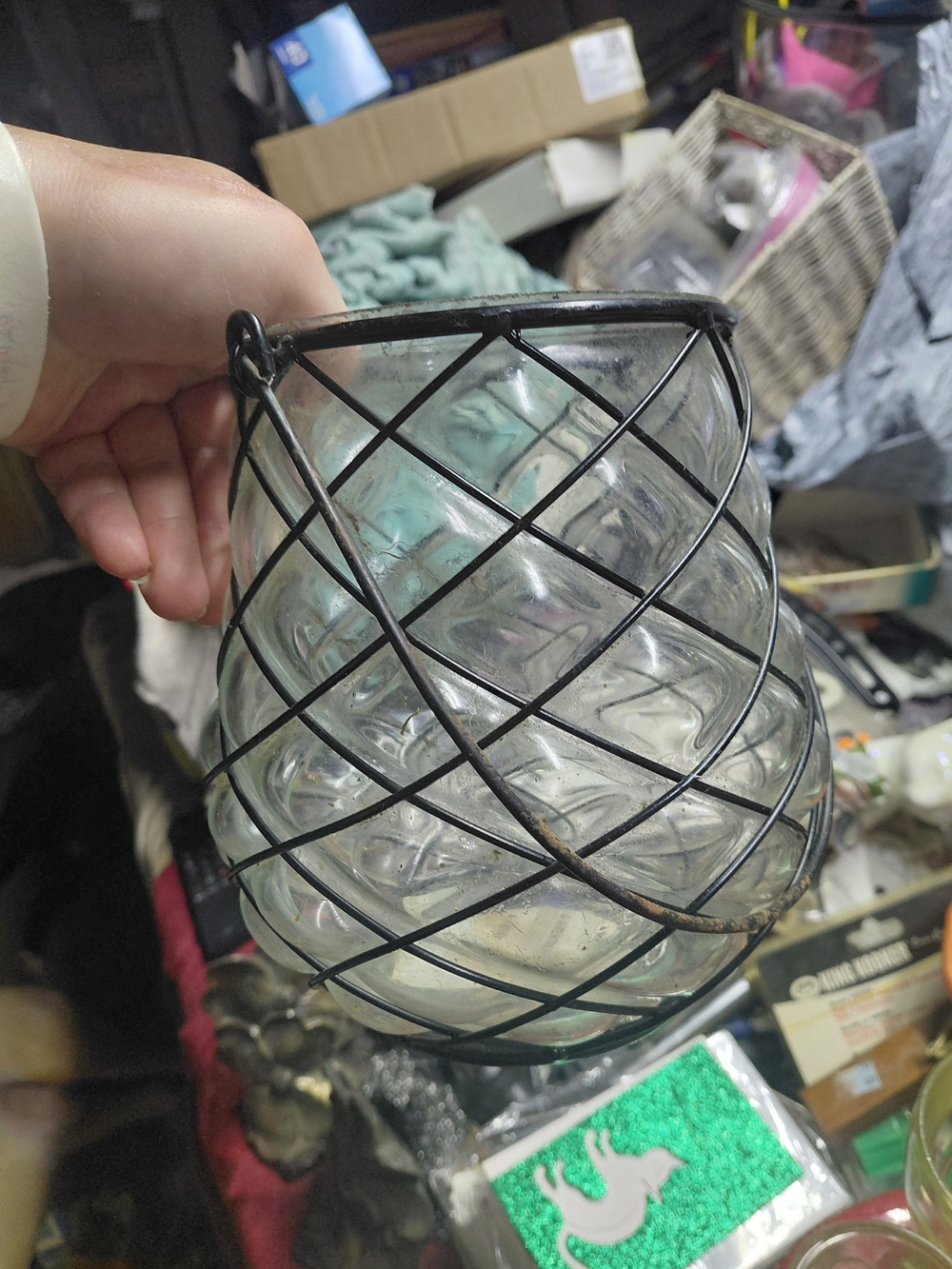 Exhart Pineapple Lantern textured glass black Metal Cage Allen + Roth 7.5"